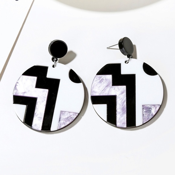 **THALIA* Purple Color Block Round Fashion Earrings - Picture 1 of 3